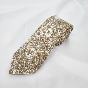 Express‎ Mens 100% Cotton Neck Tie Tan Blue Floral Neutral Modern 60"